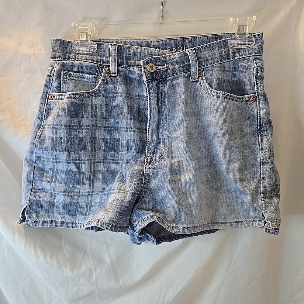 American Eagle Highest Rise Mom Shorts Size 2‎ Blue Crossover Plaid Print